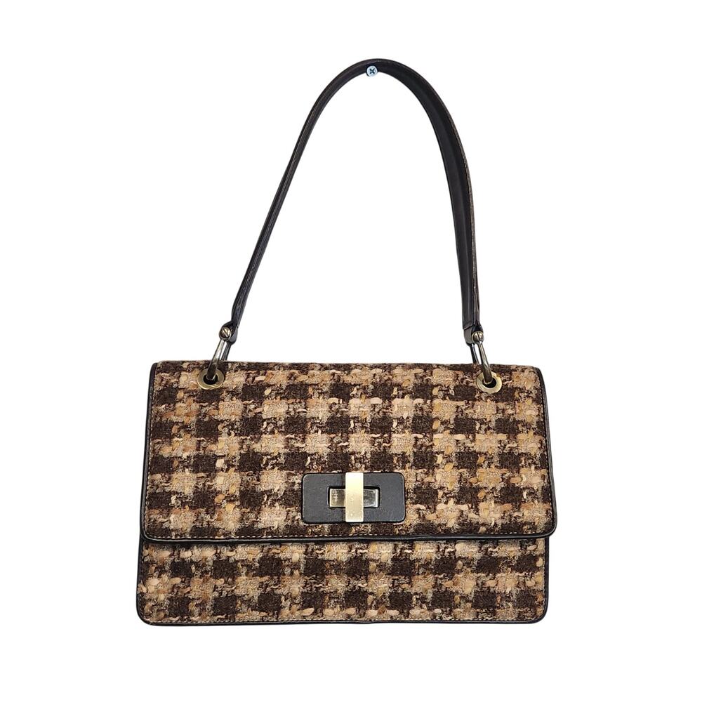 Donald J Pliner Womens Wool Style Brown & Tan Plaid Flap Shoulder Purse